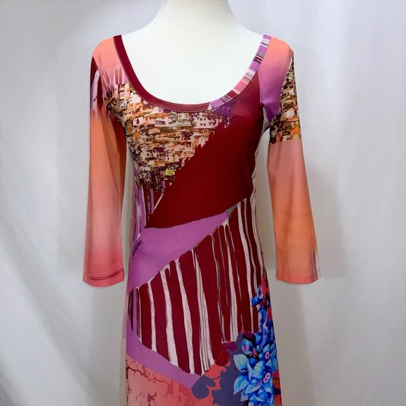 SAVE THE QUEEN Capri Print Jersey Knit 3/4 Sleeve Dress Sz S - Picture 4 of 15